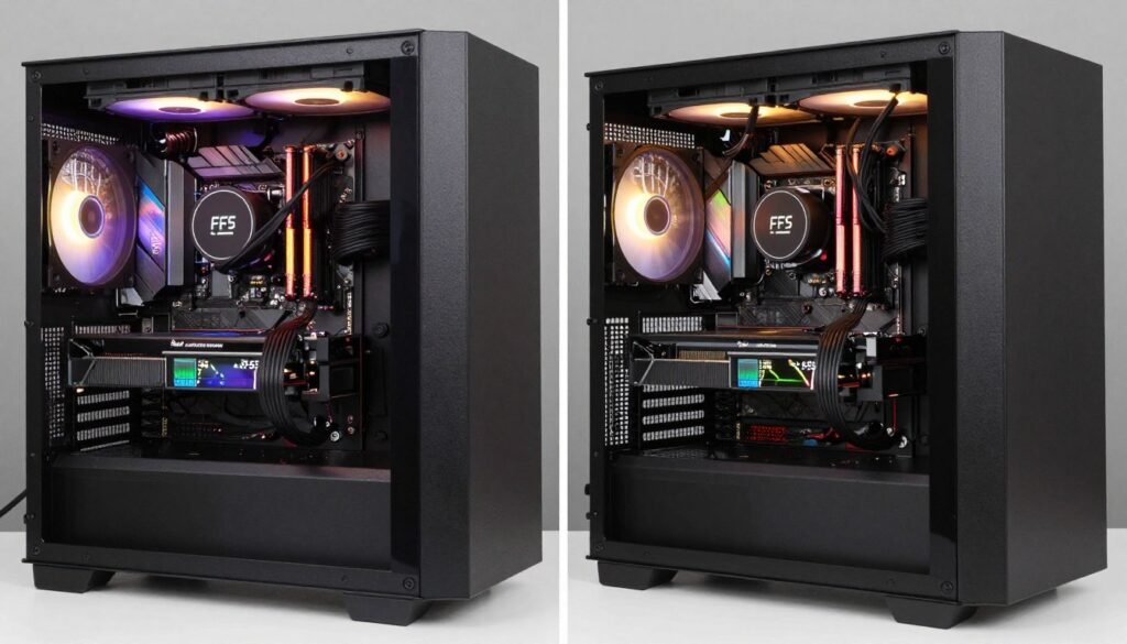 Gaming PC optimization process showing before and after performance