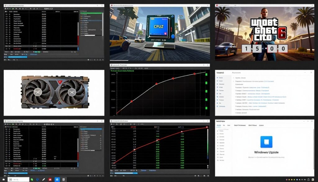 Gaming PC with monitoring software showing system health check before major game launch