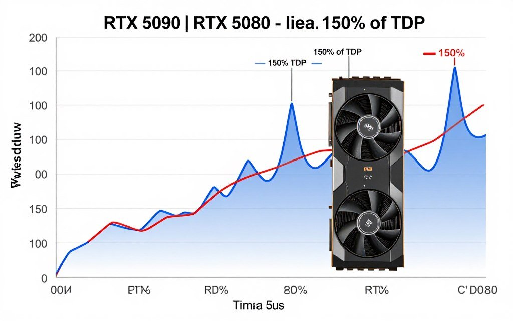 Graph showing power consumption spikes and transient loads of RTX 50-series graphics cards during gaming