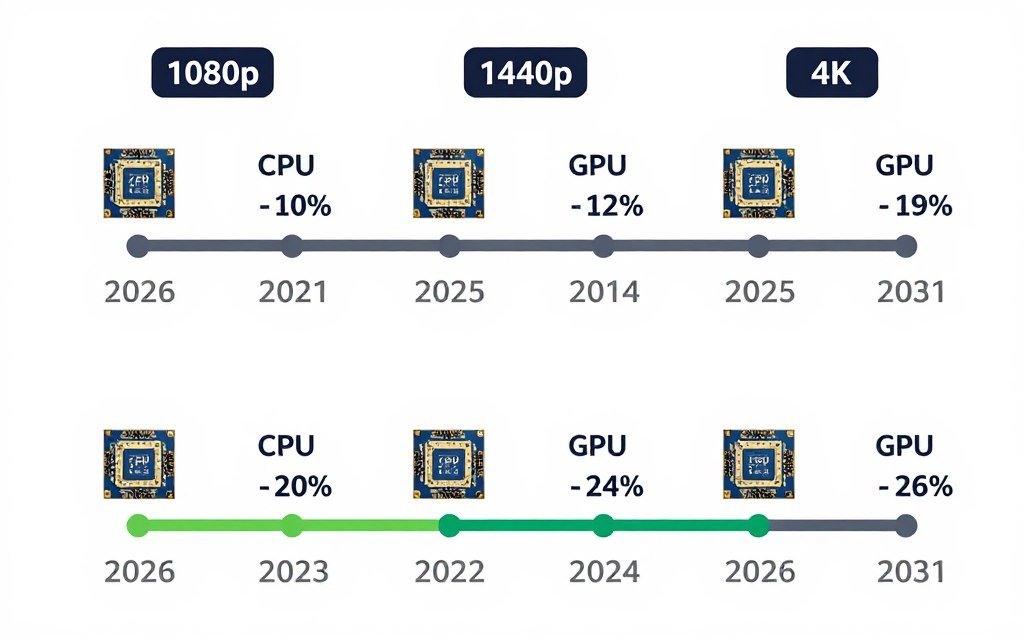 Hardware longevity comparison at different resolutions