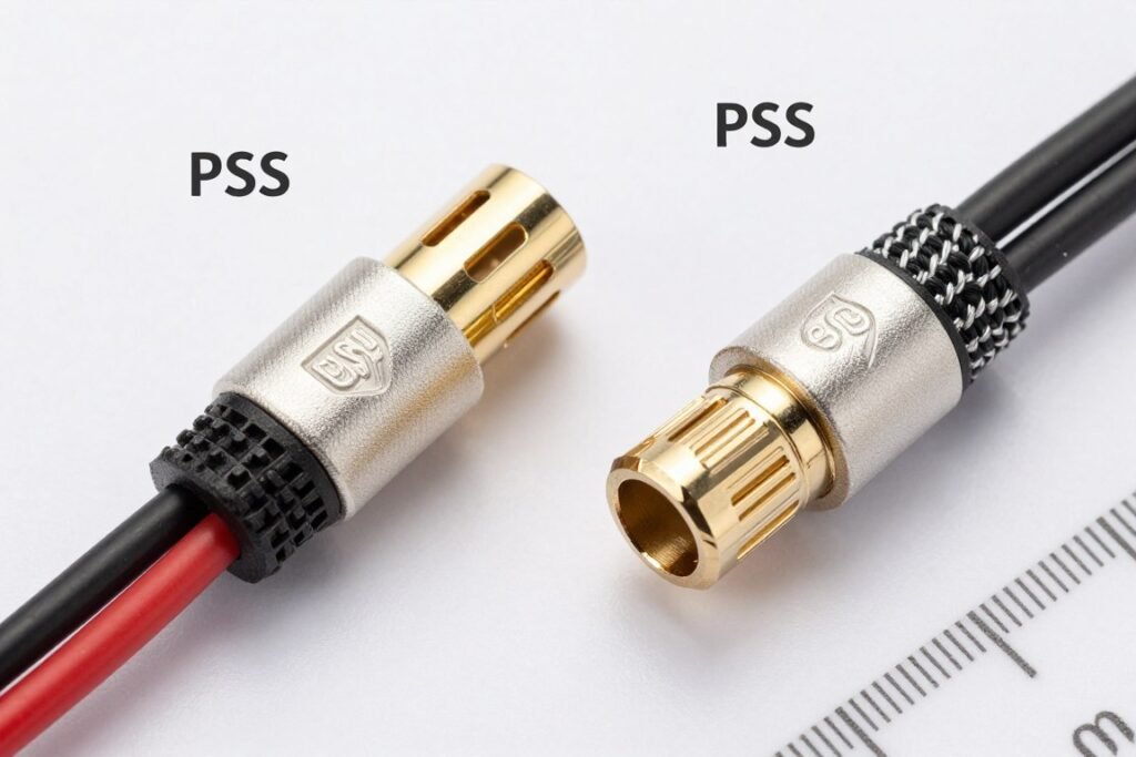 High quality braided PSU cables with different wire gauges compared side by side