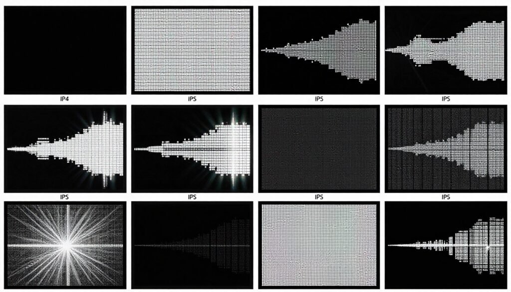 High-speed camera capture showing IPS pixel transition sequence with visible overdrive artifacts