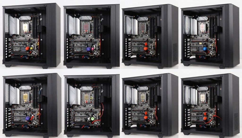 ITX PC building process showing step-by-step component installation