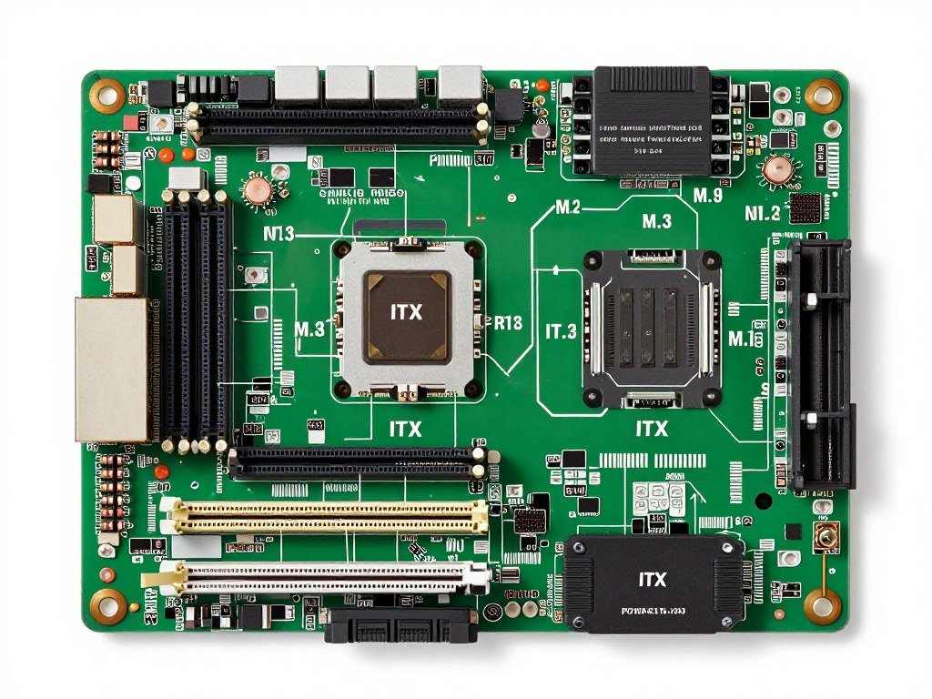 ITX motherboard layout showing component placement and clearances