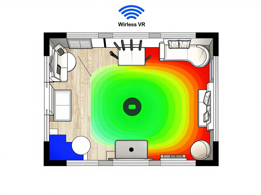 Ideal wireless VR router placement diagram in room Ideal wireless VR router placement diagram in room
