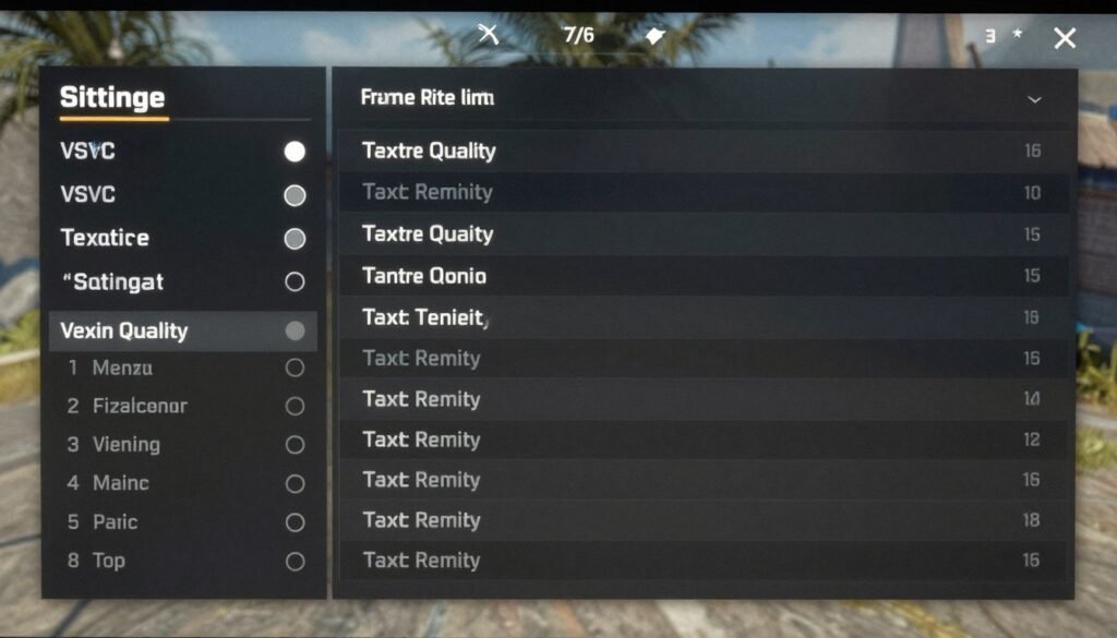 In-game graphics settings menu showing various performance and quality options