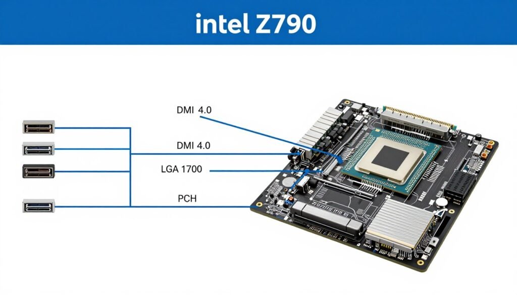 Intel Z790 chipset diagram showing CPU socket and chipset architecture