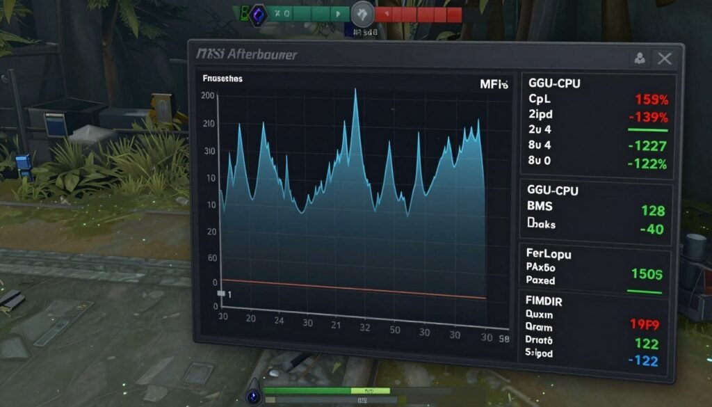 MSI Afterburner overlay showing frame time graph