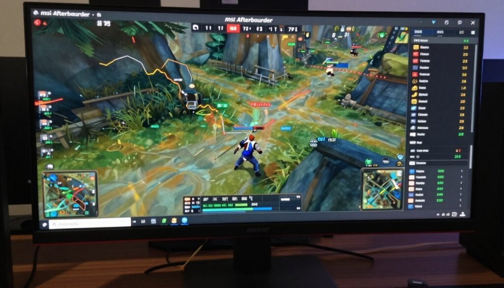 MSI Afterburner overlay showing frame time graph during gameplay