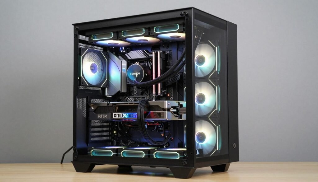 Mid-range gaming PC build assembled in case