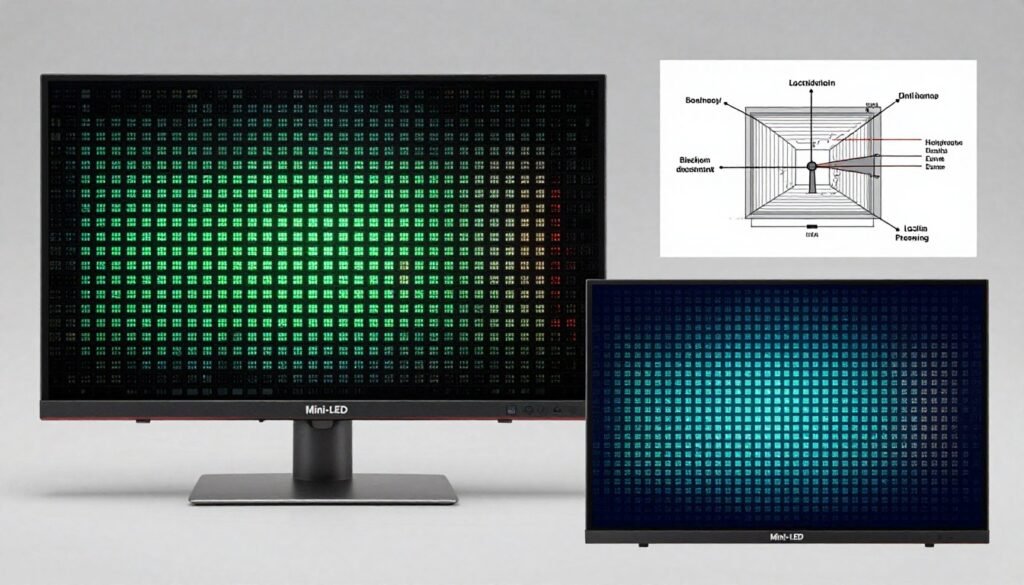 Mini-LED monitor backlight zone demonstration showing local dimming