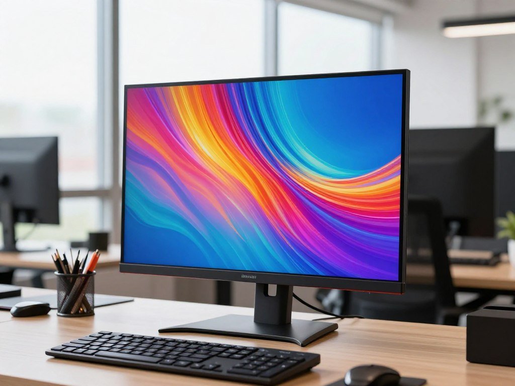Mini-LED monitor in bright office environment showing excellent visibility