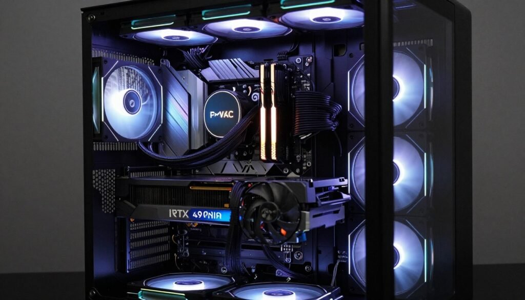 Modern gaming PC build featuring RTX 4090 and high-end components optimized for path tracing