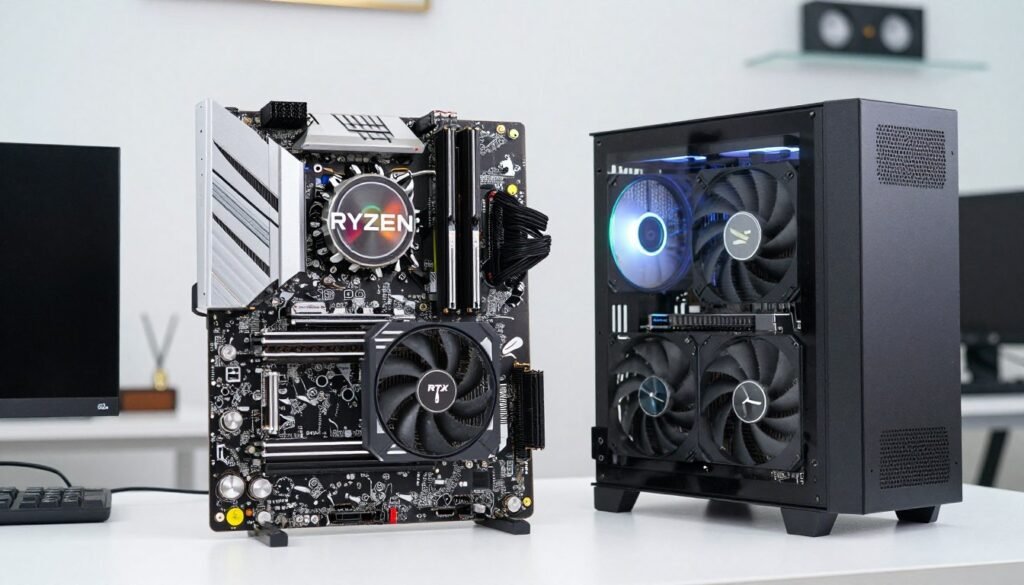 Modern gaming PC components showing CPU, GPU, and RAM for Elden Ring performance