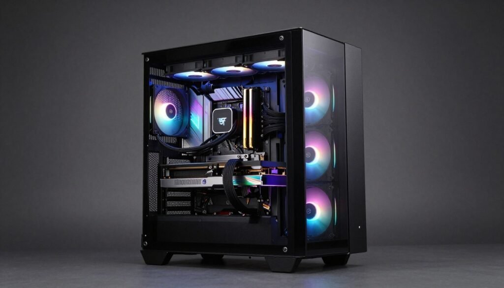 Modern gaming PC with highlighted CPU and GPU component communication