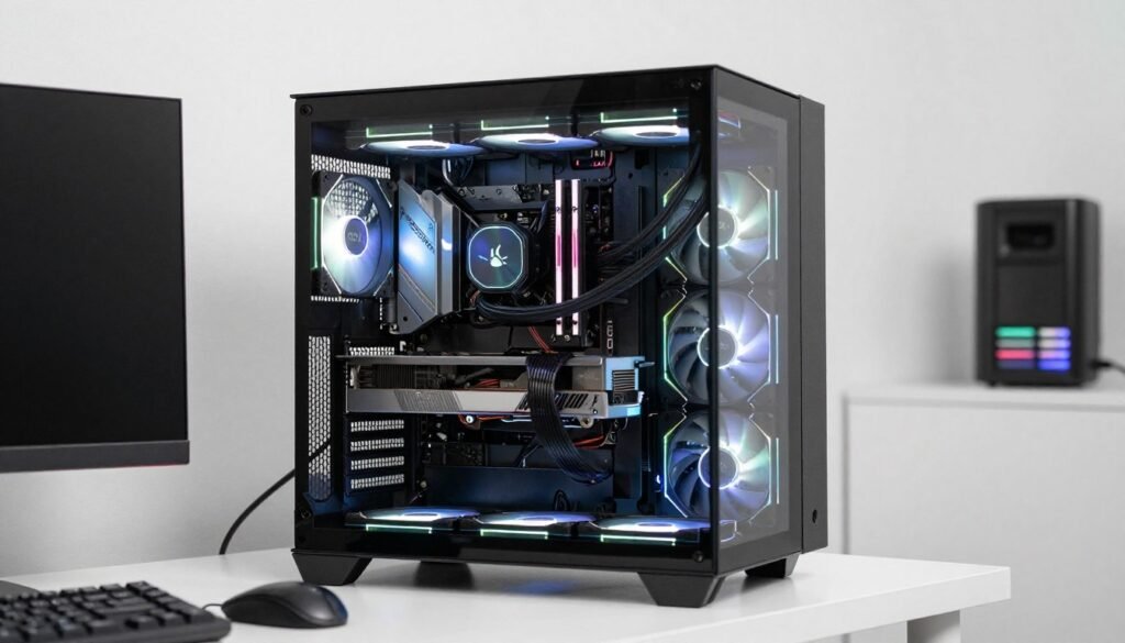 Modern high-end gaming PC with RTX 5090 graphics card requiring ATX 3.1 PSU
