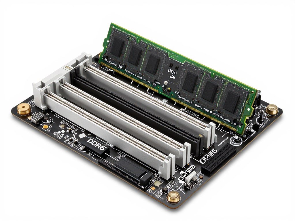 Modern motherboard with DDR5 slots highlighted