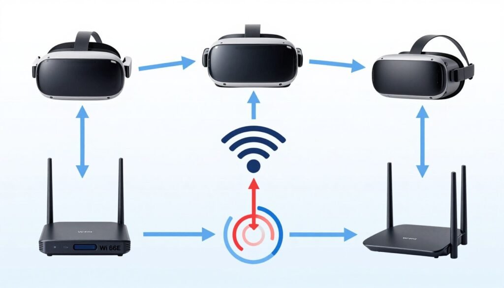 Network diagram showing wireless VR data flow and bandwidth bottlenecks Network diagram showing wireless VR data flow and bandwidth bottlenecks