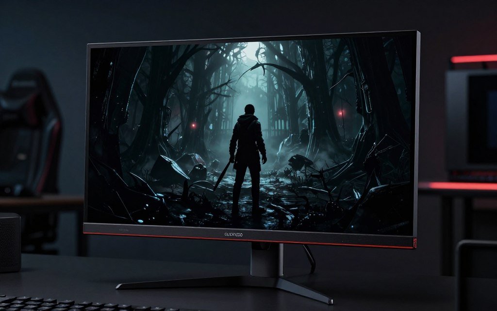 OLED monitor displaying perfect blacks in dark game scene