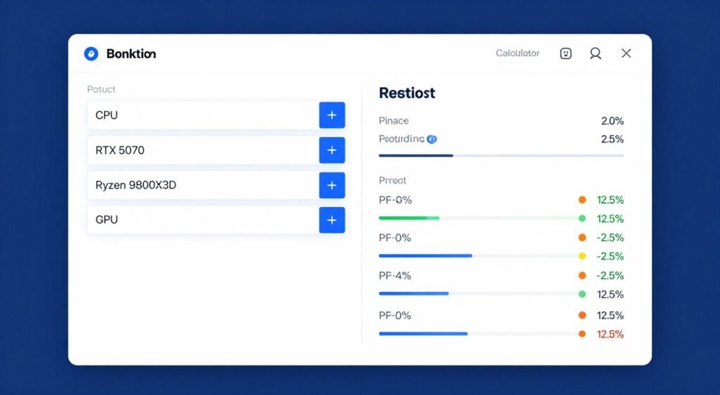 PC bottleneck calculator interface showing component analysis