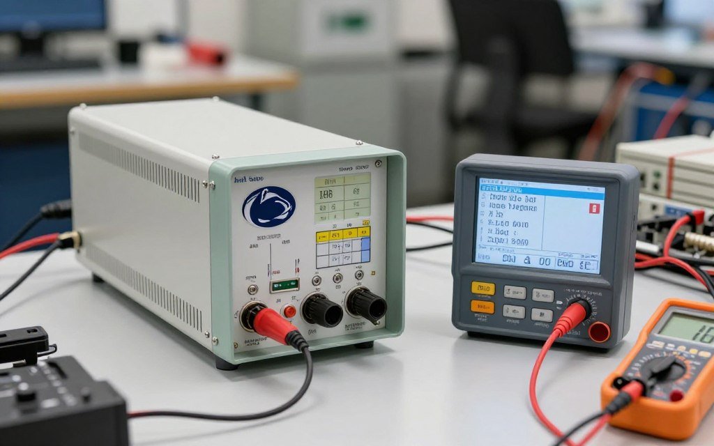 PSU stress testing setup showing power measurement equipment and monitoring tools