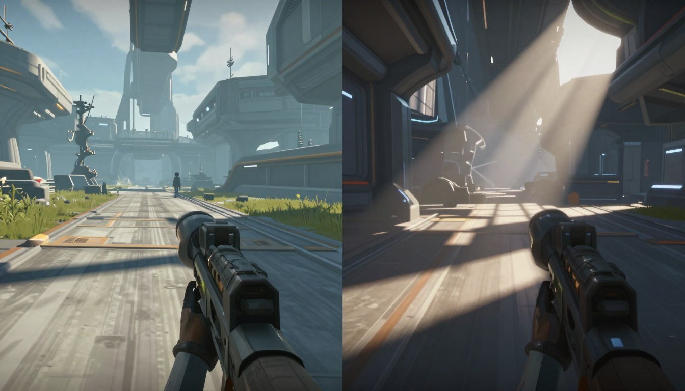 Path tracing performance comparison showing real-time ray traced lighting in modern gaming
