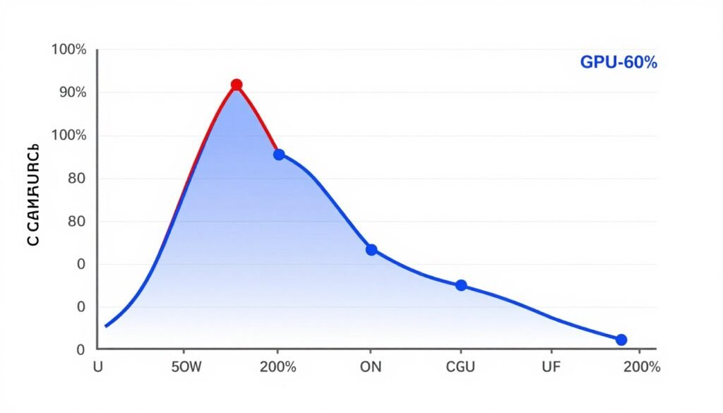 Performance graph showing CPU bottleneck effect with GPU usage at 60% while CPU usage sits at 100%