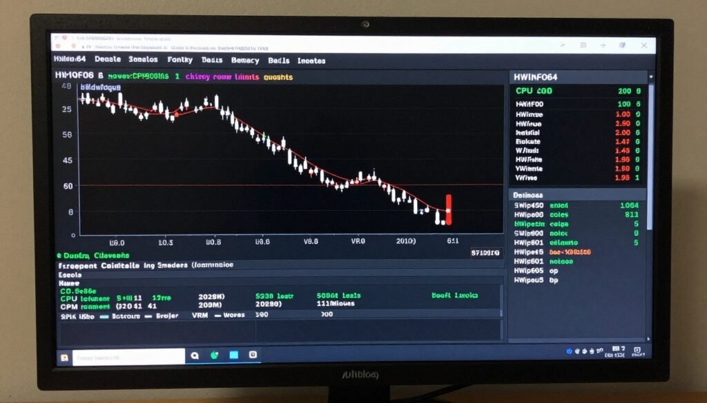 Performance monitoring software showing CPU power limit throttling and clock speed reduction due to motherboard bottleneck