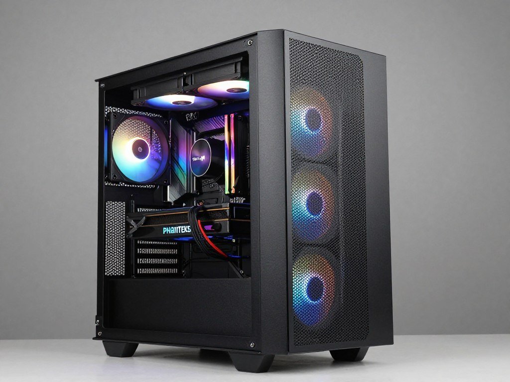 Phanteks Eclipse P500A mid tower case showing mesh front panel with RGB fans