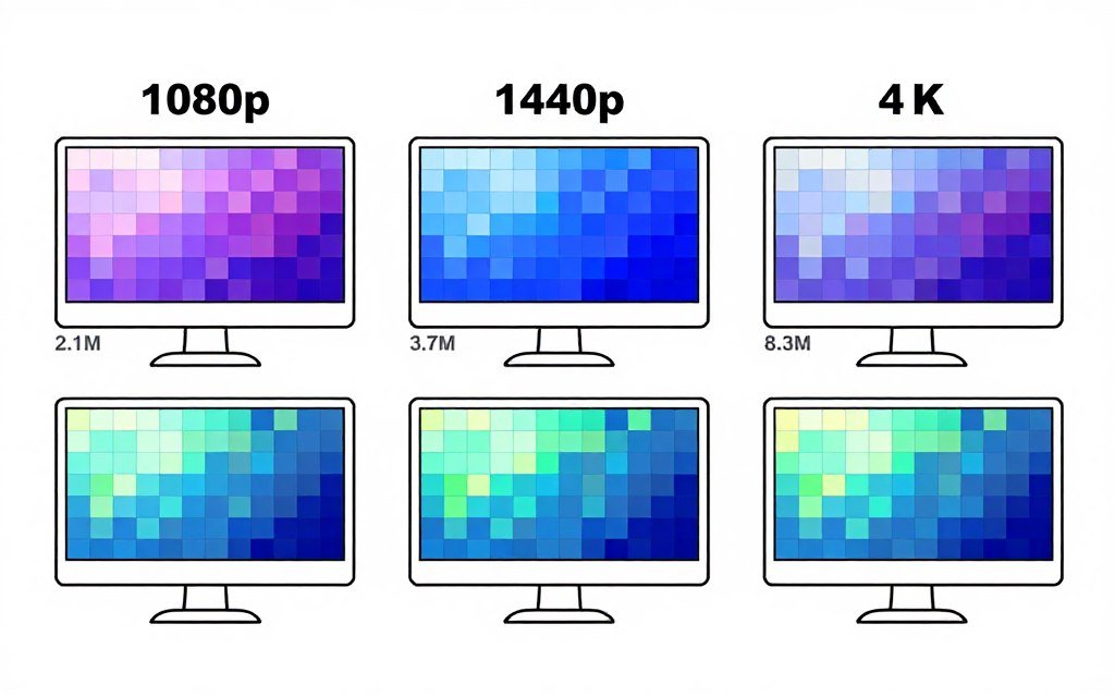 Pixel count comparison between 1080p, 1440p, and 4K resolutions