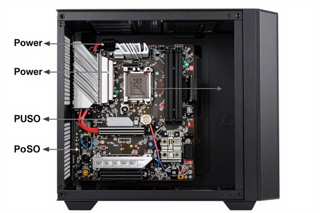 Pre-Built PC Advice checklist showing connector inspection points on gaming system