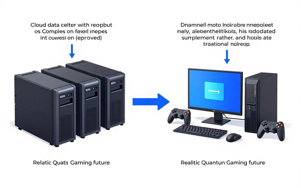 Quantum Gaming conclusion showing realistic hybrid future scenario