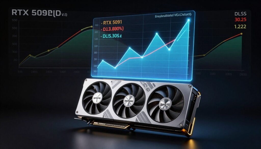 RTX 5090 GPU with ray tracing performance metrics