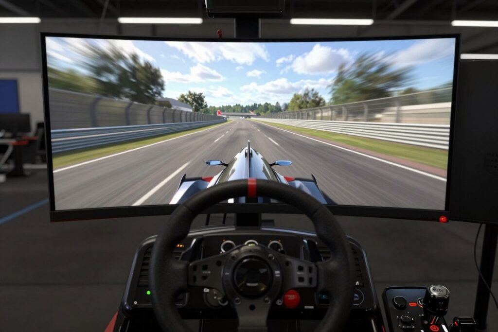 Racing game displayed on high refresh rate monitor showing motion clarity at high speeds