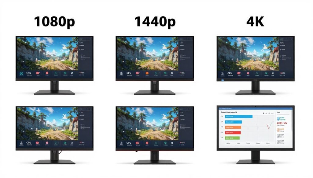 Resolution impact comparison showing CPU bottleneck differences between 1080p and 4K gaming