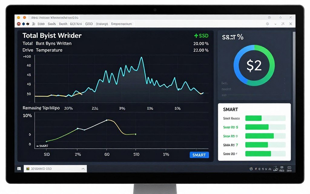 SSD health monitoring software showing key metrics and SMART data