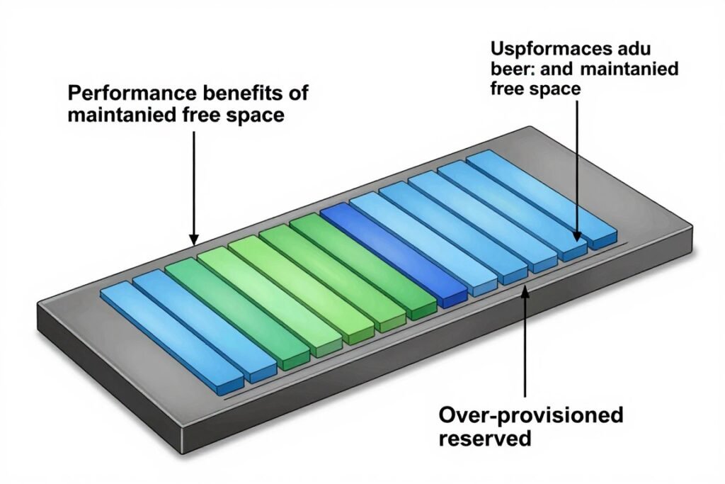 SSD over-provisioning illustration showing reserved space allocation