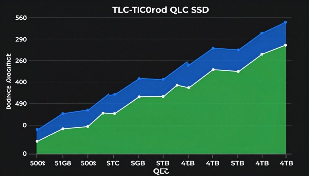 SSD price comparison chart showing cost per gigabyte for TLC versus QLC