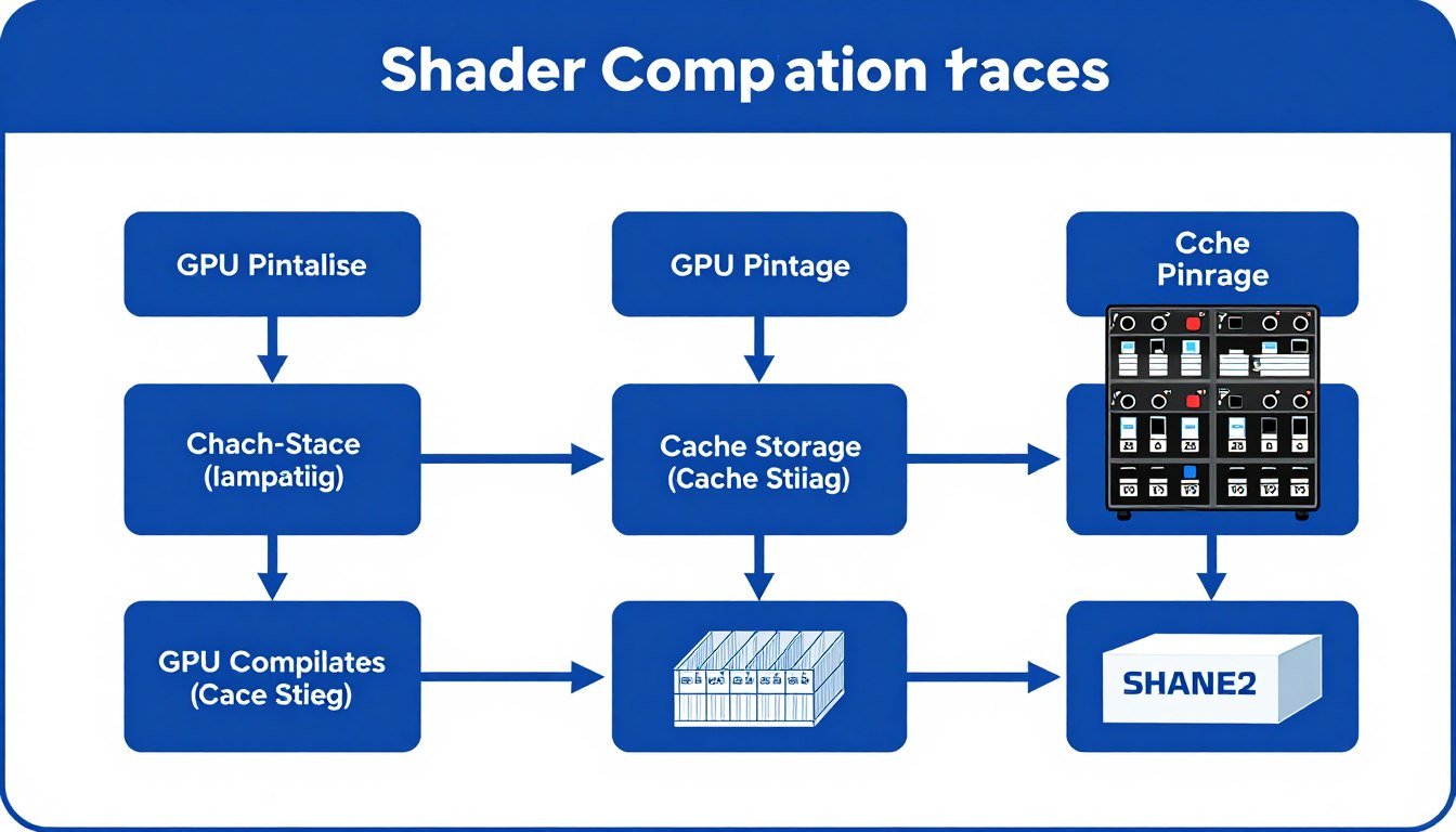 Shader cache compilation process visualization showing GPU processing pipeline