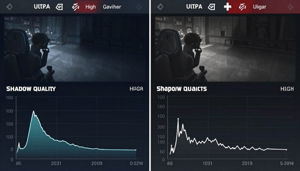 Shadow quality comparison showing performance impact