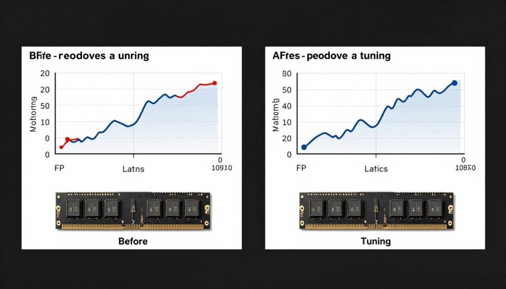 Side-by-side comparison of gaming performance with stock vs tuned AMD RAM Side-by-side comparison of gaming performance with stock vs tuned AMD RAM