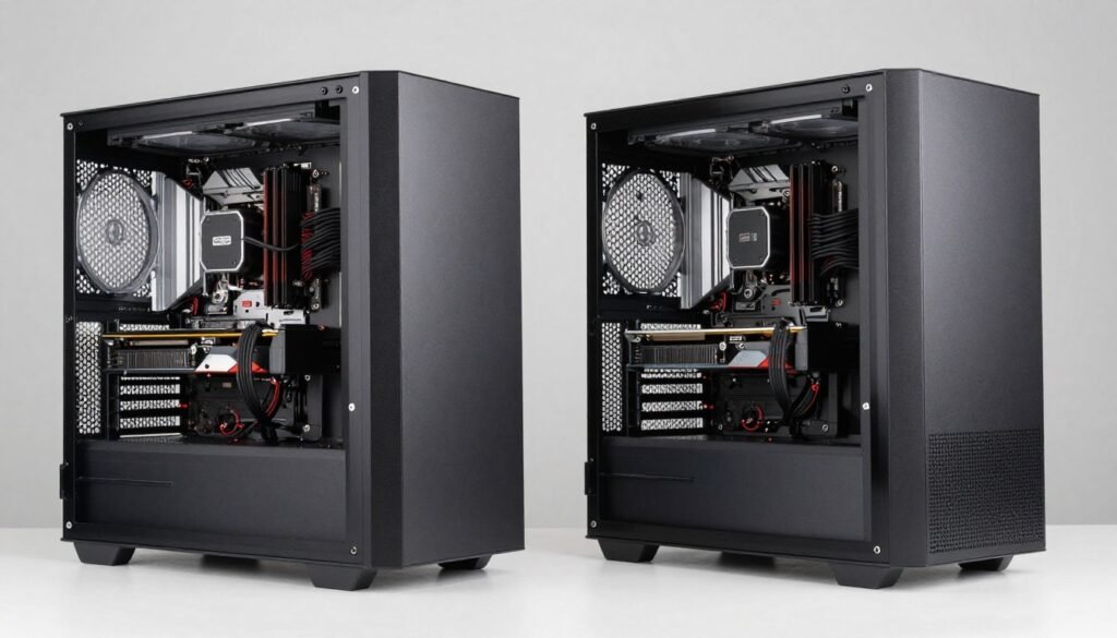 Side-by-side comparison of proprietary versus standard component pre-built PCs