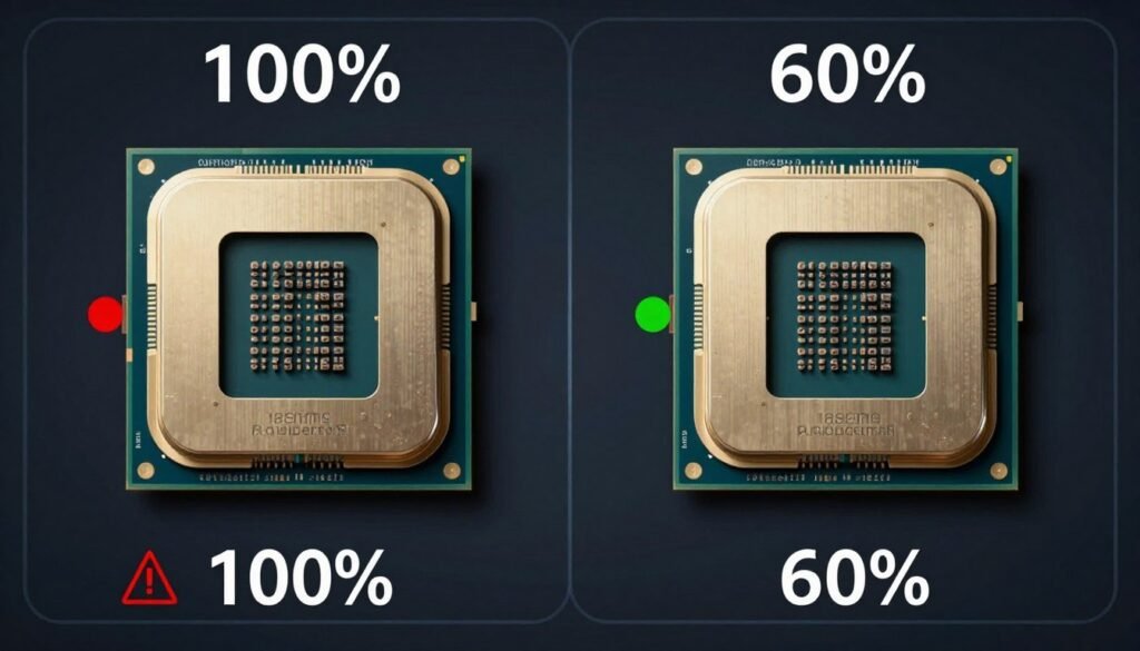 Split screen comparison showing CPU core utilization graphs Split screen comparison showing CPU core utilization graphs