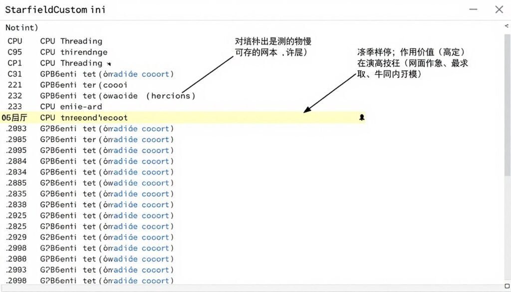 Starfield config file editor showing performance tweaks