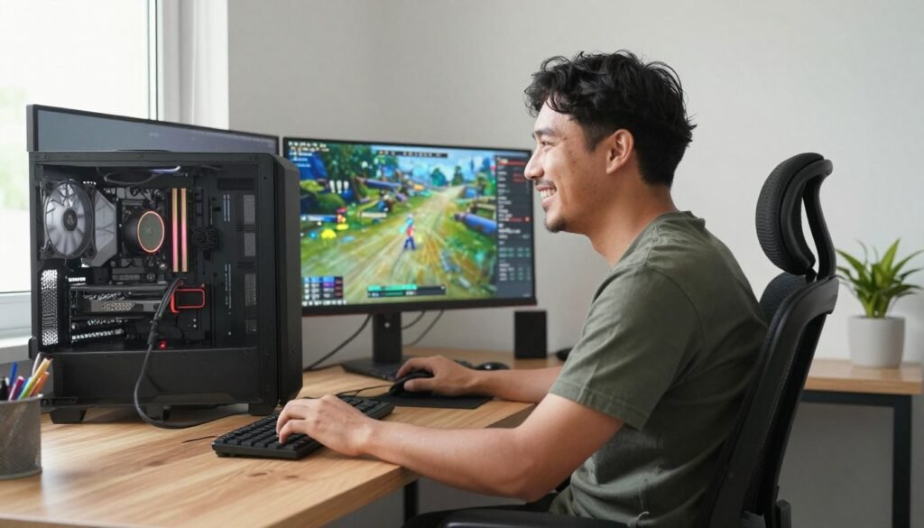 Successful PC builder with completed refurbished component gaming system