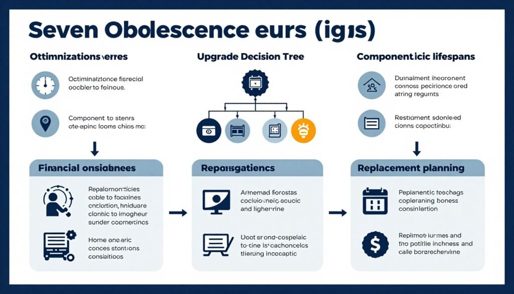 Summary infographic showing key decision points for determining hardware obsolescence and replacement timing Summary infographic showing key decision points for determining hardware obsolescence and replacement timing