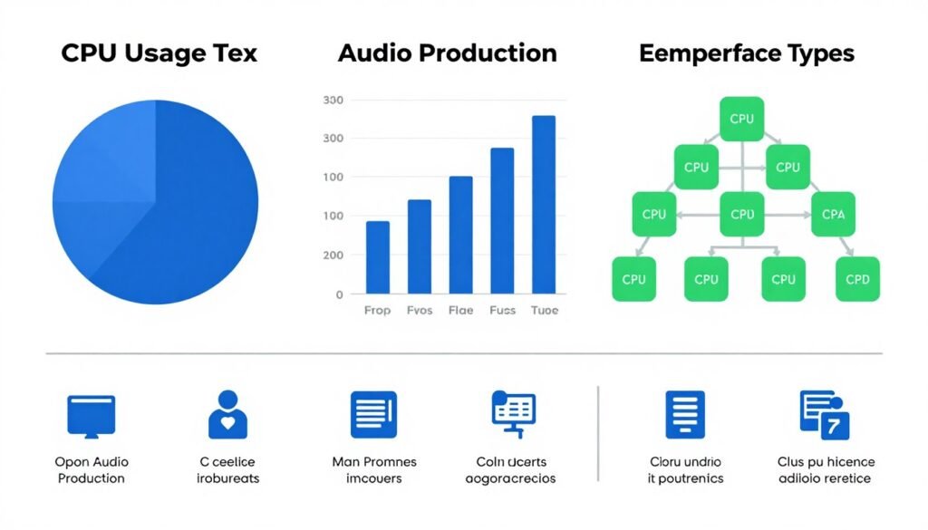 Summary infographic showing key takeaways about audio interfaces and CPU performance