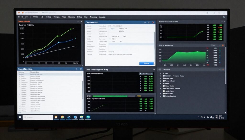 System diagnostic tools running showing hardware health check for DPC latency troubleshooting and component testing System diagnostic tools running showing hardware health check for DPC latency troubleshooting and component testing