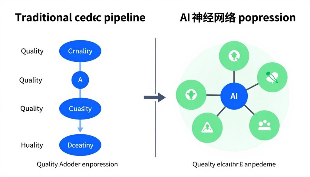 Technical diagram comparing traditional and AI-powered video compression Technical diagram comparing traditional and AI-powered video compression