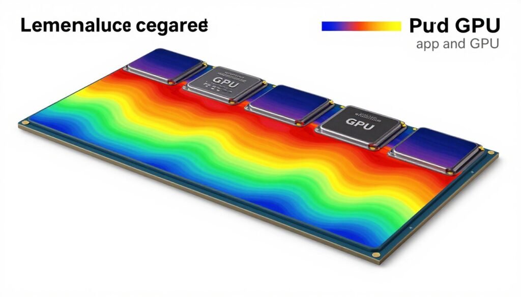 Temperature gradient visualization showing cooling performance across CPU and GPU components